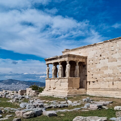 Fototapeta premium greek ancient temple of poseidon in the background of the city