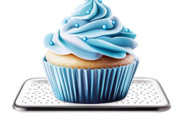 Isolated Cupcake with Blue Cream and Sprinkles on Tray Illustration