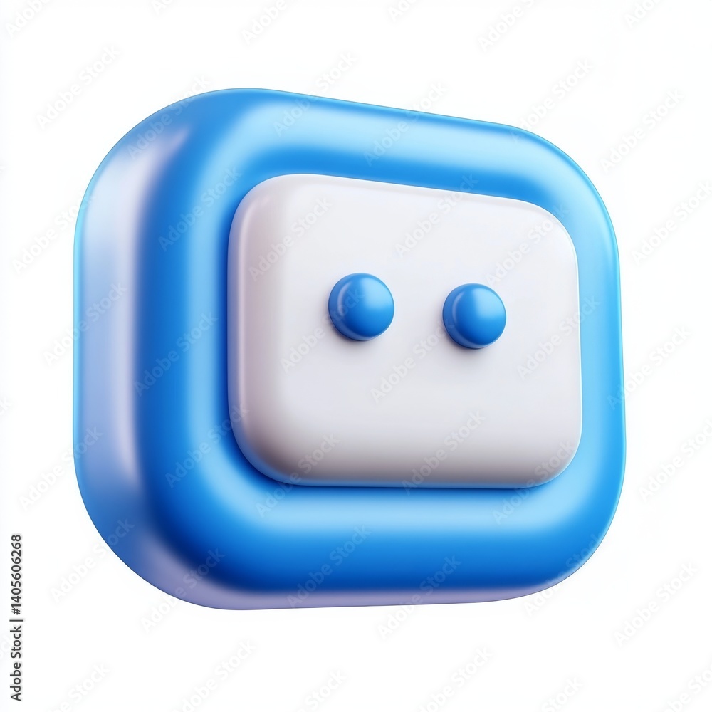 Poster 3d render of a stylized, light blue rectangular icon with two small, light-colored circular buttons