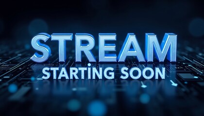 Stream Starting Soon: Dynamic, three-dimensional text creates a captivating visual, announcing a digital event's imminent beginning, inviting engagement.