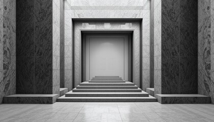 Architectural steps leading to a minimalist entrance modern building interior design serene ambiance ground level concept of open space