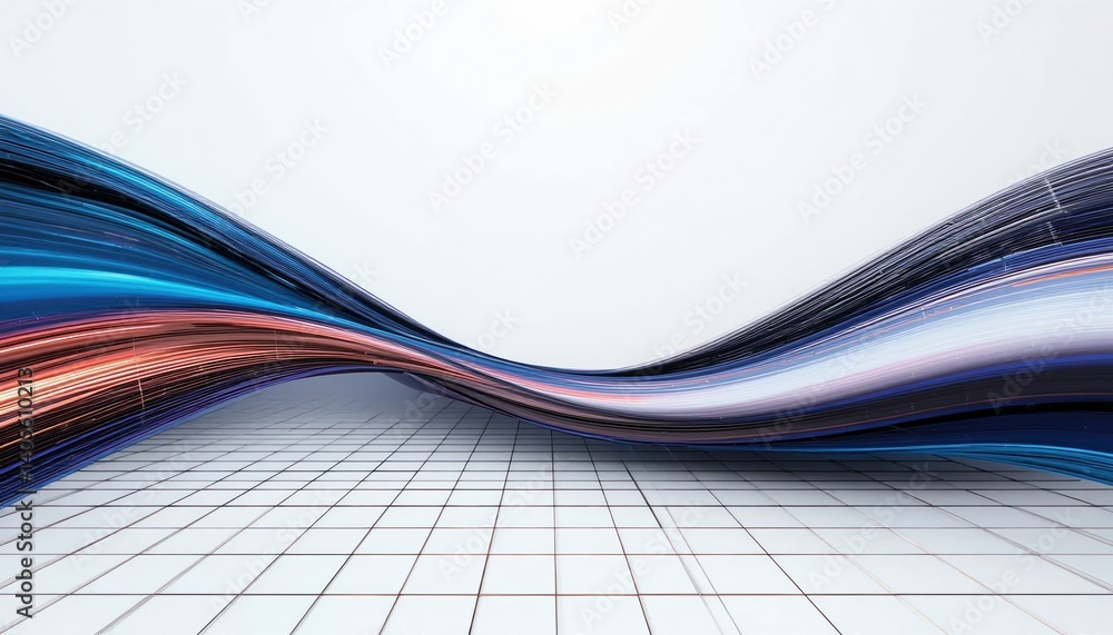 Poster dynamic flowing waves abstract digital art virtual space smooth lines contemporary design modern aes
