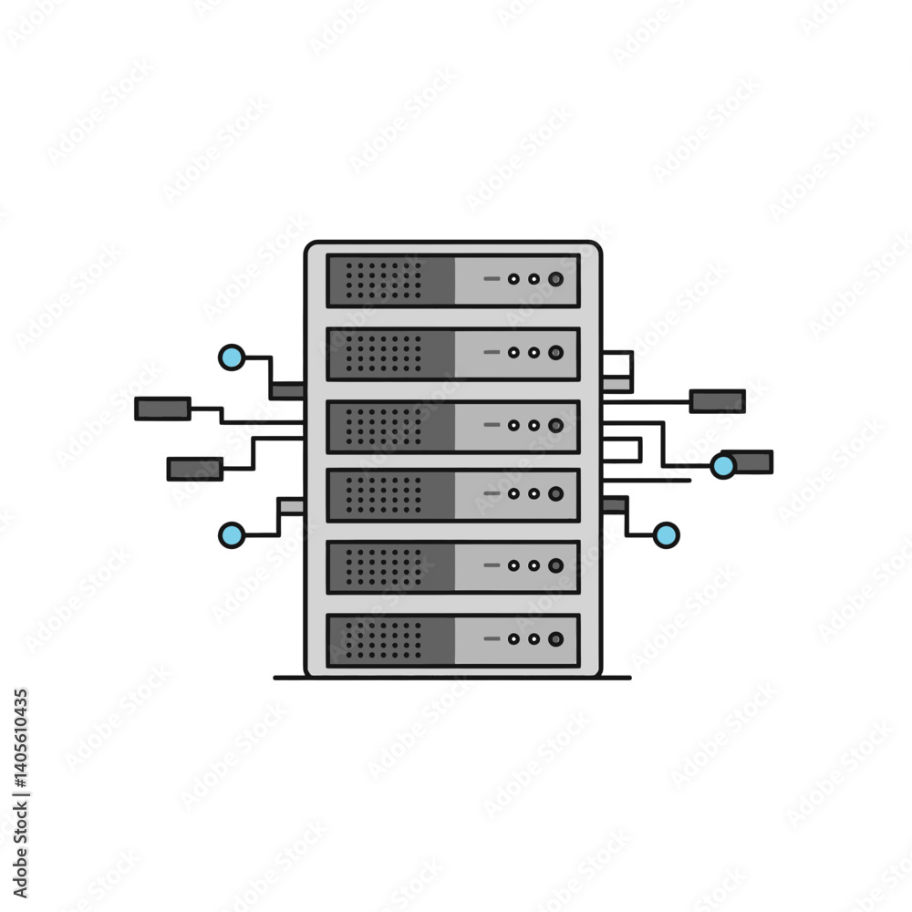 Poster digital fortress: a meticulously designed vector graphic showcases a robust server, symbolizing the 