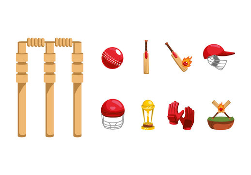 Colorful Sport Equipment Flat Style Elements Icons Set