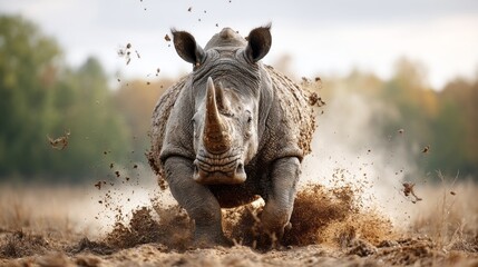 Fototapeta premium Generic Rhinoceros Charging View Field Through 9it2h2h