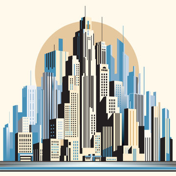 New York City skyline dominating urban landscape with art deco skyscrapers rising majestically