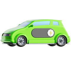 3D icon of Eco Car representing Earth Day theme, designed with a vibrant green and blue color surrounded by eco-friendly elements. The icon embodies the spirit of environmental awareness.