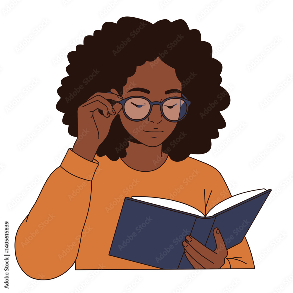 Poster curious reader: an illustration captures the serene moment of a person immersed in a book, the glow 