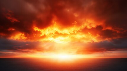 Fototapeta premium Captivating Sunset Over Calm Ocean with Dramatic Sky and Vibrant Colors at Dusk