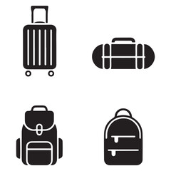 travel bag icon set. vacation, tourism and luggage symbol. Vector Black silhouettes. with white background