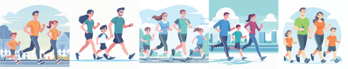 Vector of a family jogging together.