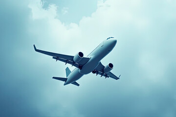 Obraz premium A passenger plane is flying through the sky.created with the help of artificial intelligence.