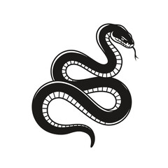 Serpentine Elegance: A sleek, stylized illustration showcases a sinuous black snake in graceful repose, its form defined with bold, dynamic lines.