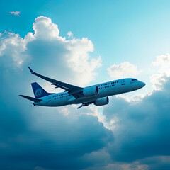 Fototapeta premium A passenger plane is flying through the sky.created with the help of artificial intelligence.