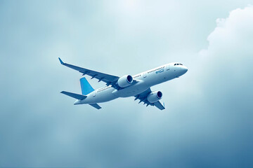 Obraz premium A passenger plane is flying through the sky.created with the help of artificial intelligence.