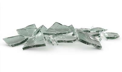 Shattered glass pieces on white background; accident scene