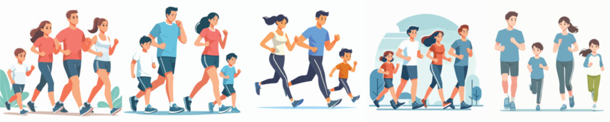 Vector of a family jogging together.