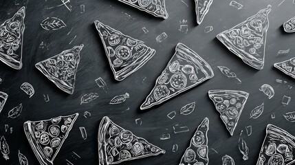 Creative Doodle Style Pizza Slice Pattern on Dark Background