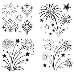 Black decorative sparkles, sparkling stars, shiny flashes of fireworks. Collection original stars vector illustration