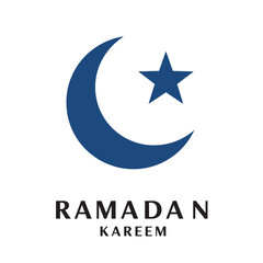 Obraz premium Ramadan Kareem Symbol: A simple yet powerful blue crescent moon and star icon, set against a white background, with the text 