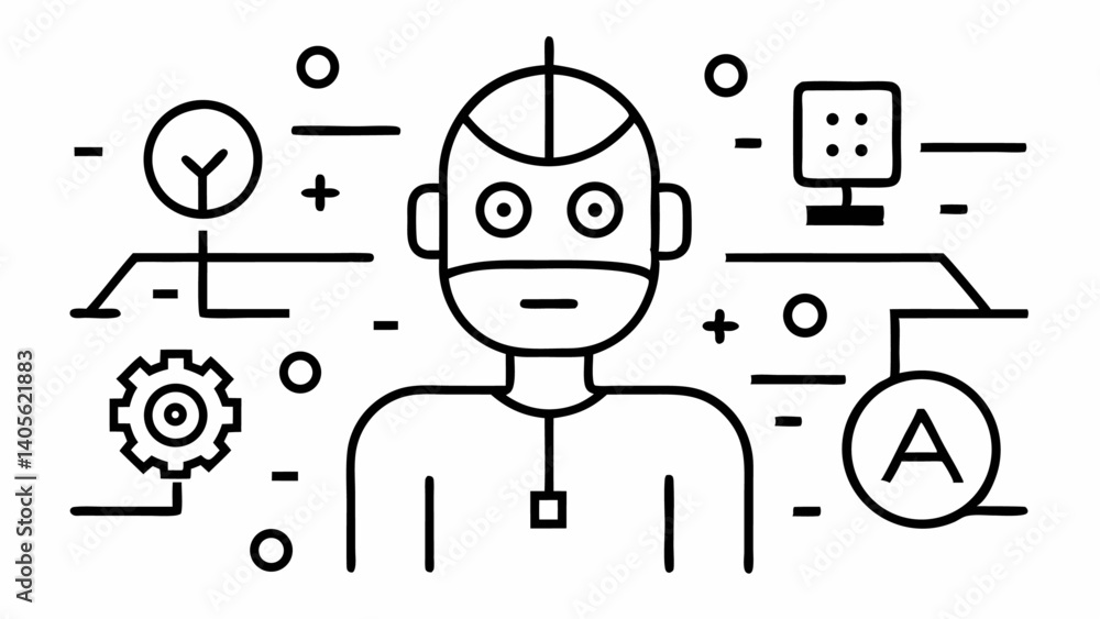 Poster a detailed set of line icons representing ai technologies for use in digital design automation platf