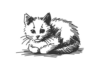 Domestic Cat Hand Drawn Illustration Sketch Vector Isolated for Graphic Resource