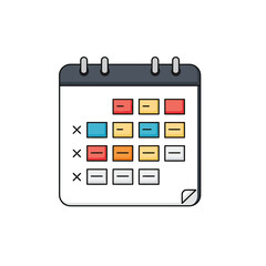 Daily Planner Visual: A flat illustration of a modern calendar, each day meticulously marked with colorful notes and indicators, showcasing the meticulous planning.