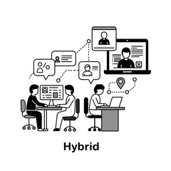 Hybrid Workspace: A digitally rendered illustration captures the modern hybrid work environment, with individuals collaborating seamlessly. This scene encapsulates the future of work.