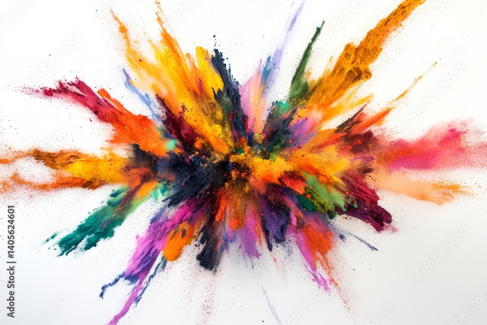 Poster vibrant explosion of color. a kaleidoscope of hues erupts in a dynamic display. powdery pigments exp