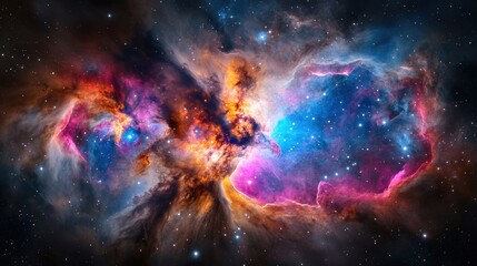 Fototapeta premium A mesmerizing deep-space nebula with swirling blue and purple hues, forming a stunning cosmic abstract background