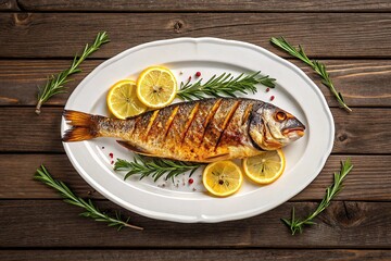 Mediterranean Grilled Fish – Crispy Skin, Fresh Herbs & Lemon – Gourmet Food Photography, Vibrant Colors