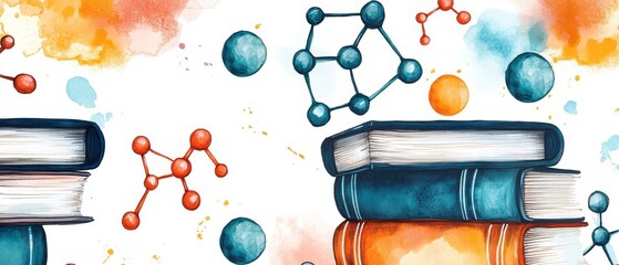A book with a blue cover and orange spine is on top of a stack of books