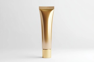 A blank cosmetic squeeze tube with a gold cap, luxury aesthetic, soft lighting, ultra-detailed rendering, isolated on white