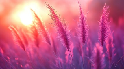 Fototapeta premium ethereal dance of towering blades of grass gracefully swaying in harmonious synchrony with ever-shifting hues of celestial canvas bestows upon beholder a profound symphony of nature's grandeur