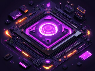 Obraz premium 3D Render of a Purple Neon-Lit Circuit Board