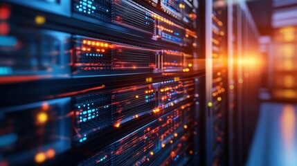 Fototapeta premium A motion-blurred abstract of data processing units working in synchronization, symbolizing the power of modern computing