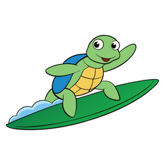 Happy Turtle Surfing Summer Wave, Cute Cartoon Illustration