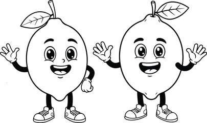 Obraz premium Adorable & Funny Cartoon Lemon Line Art Vector Set – Cute Citrus Clipart Collection