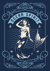 Mermaid design with ocean theme and vintage style