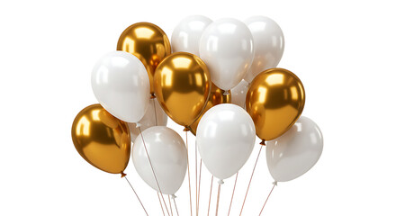 White and gold balloons floating together on a white background looking festive, shiny, and perfect for parties, celebrations, and joyful events. © Wajahat Rasool