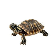 Close-Up View of a Beautifully Patterned Turtle on a White Background