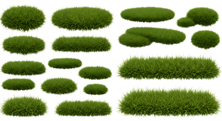 Fresh patches of green grass placed neatly on a white background looking vibrant, healthy, and perfect for gardening, landscaping, or outdoor decoration ideas.