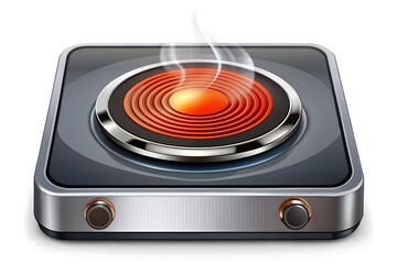 Fototapeta premium Isolated electric stove top with visible heating element and rising steam on a white background