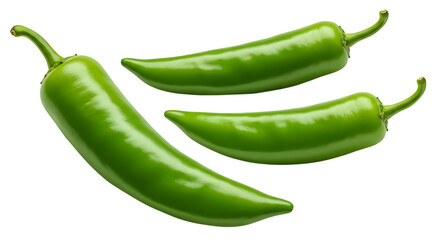 Fresh green chili peppers placed on a white background looking spicy, vibrant, and perfect for...