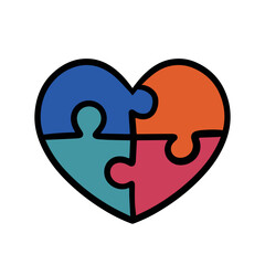 Colorful puzzle pieces in heart shape icon for autism and aspergers awareness day vector illustration