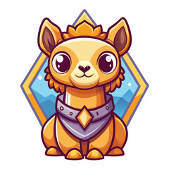 Cute golden llama with armor and crown