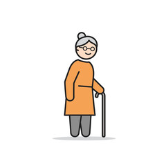 Elderly Woman with Cane: A simple line art illustration of an elderly woman with a cane, exuding quiet dignity and resilience.