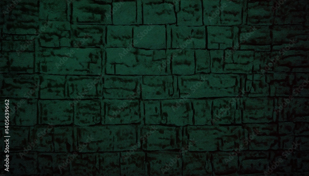 Poster ancient green stone wall texture for medieval game background, fantasy dungeon design, or 3d modelin