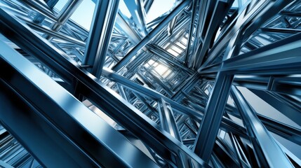 Obraz premium A sophisticated steel framework of an industrial construction site, forming a dynamic and modern abstract perspective