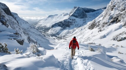 Generic Hiker Crossing View Mountain Snowy 9it2h2h